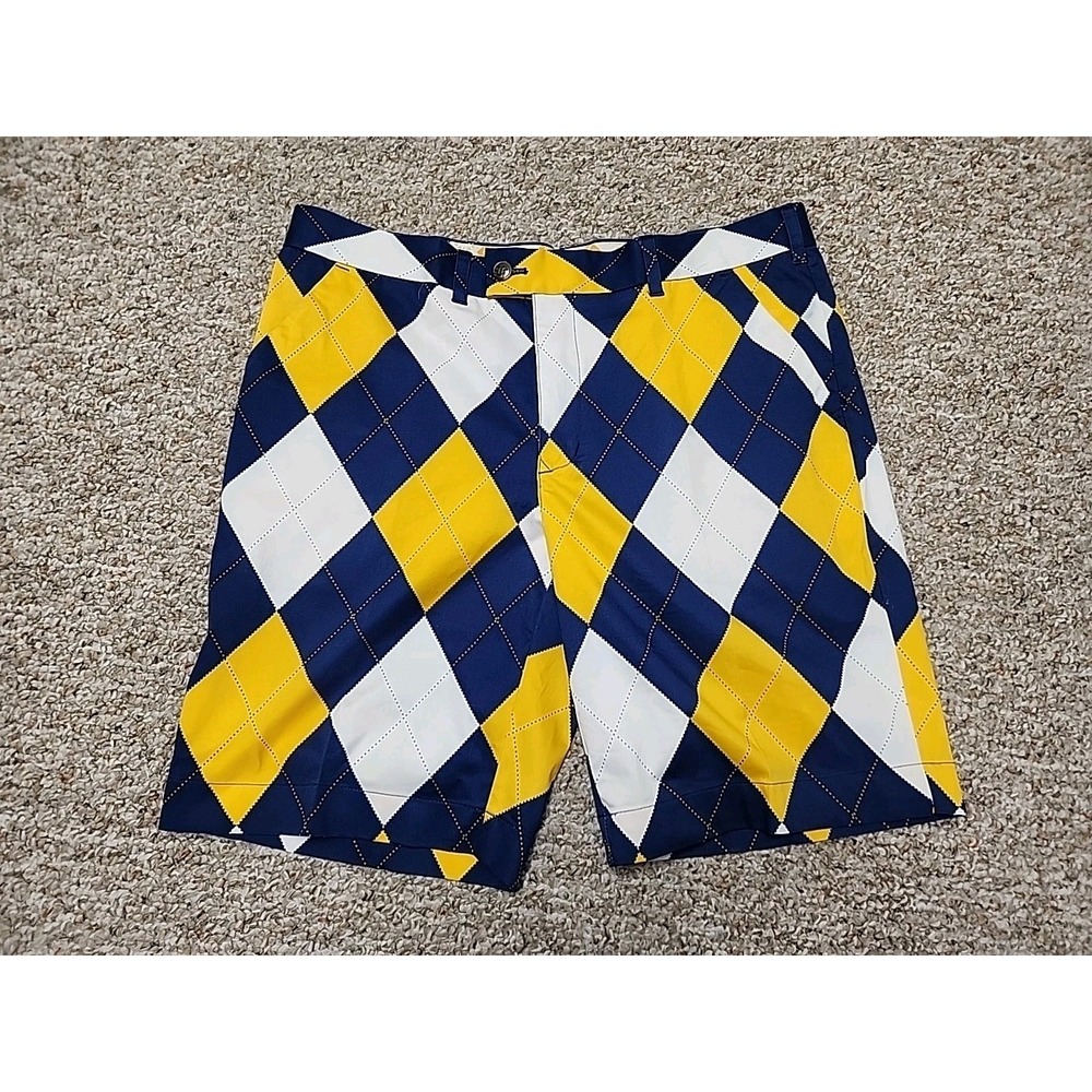 Loudmouth Golf Shorts Blue  Yellow Argyle Size 38x10